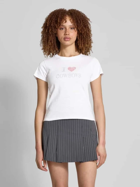 Zdjęcie produktu T-shirt z prążkowanym okrągłym dekoltem REVIEW Biały