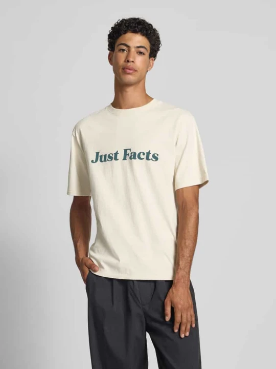 Zdjęcie produktu T-shirt z prążkowanym okrągłym dekoltem REVIEW Écru