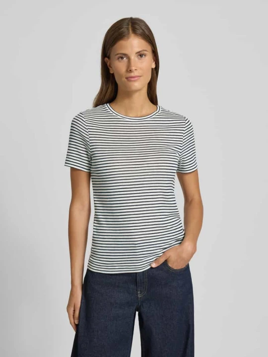 Zdjęcie produktu T-shirt z prążkowanym okrągłym dekoltem Rich & Royal Granatowy