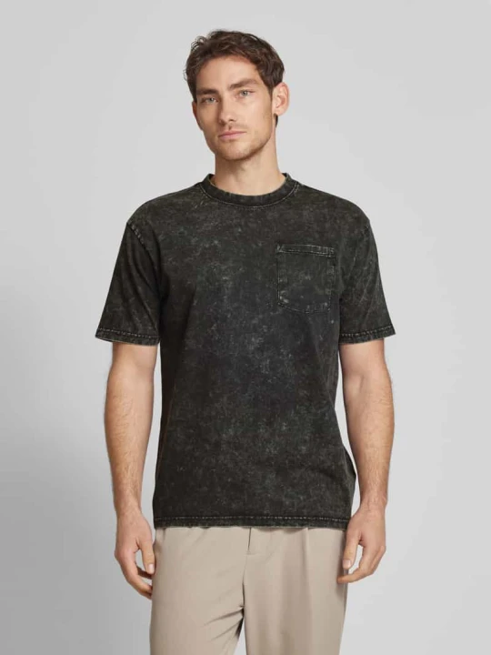 Zdjęcie produktu T-shirt z prążkowanym okrągłym dekoltem Scotch & Soda Czarny