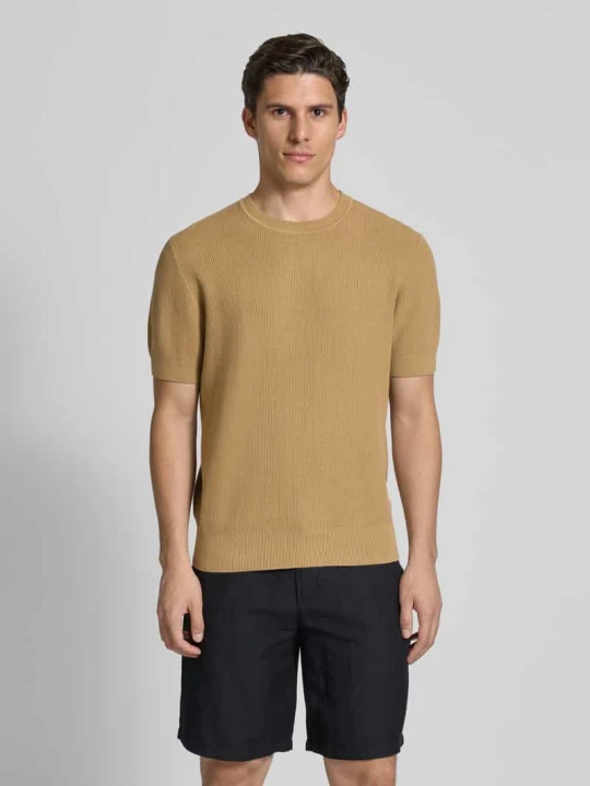 Zdjęcie produktu T-shirt z prążkowanymi wykończeniami model ‘CASPER’ Jake*s Camel