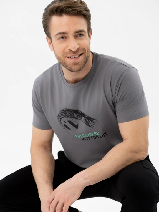 Zdjęcie produktu T-shirt z printem T-INIT Volcano Szary