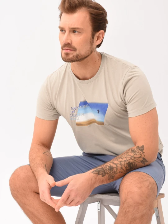 Zdjęcie produktu T-shirt z printem T-NAVI Volcano Beżowy