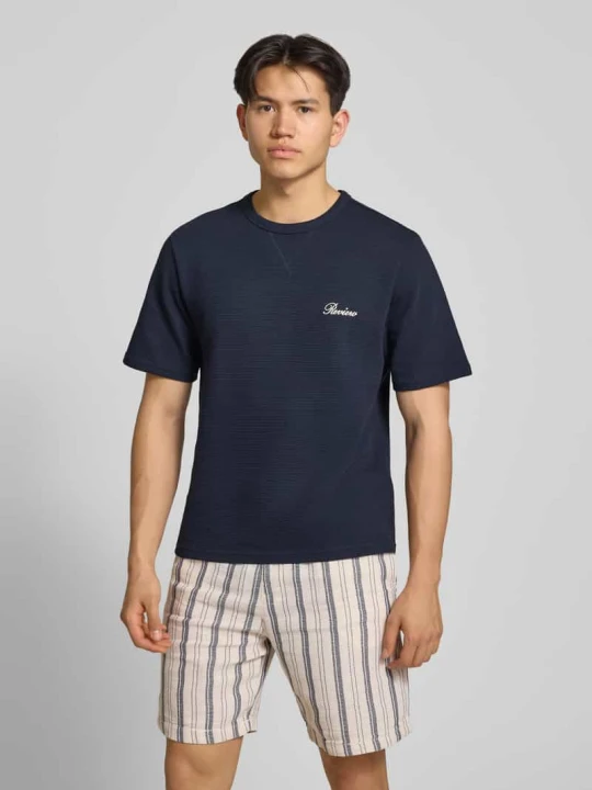 Zdjęcie produktu T-shirt z przeszyciem z logo REVIEW Granatowy