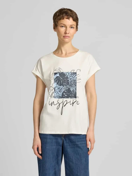 Zdjęcie produktu t-shirt z przyszytą zakładką na rękawach model 'RINA' Soyaconcept Granatowy