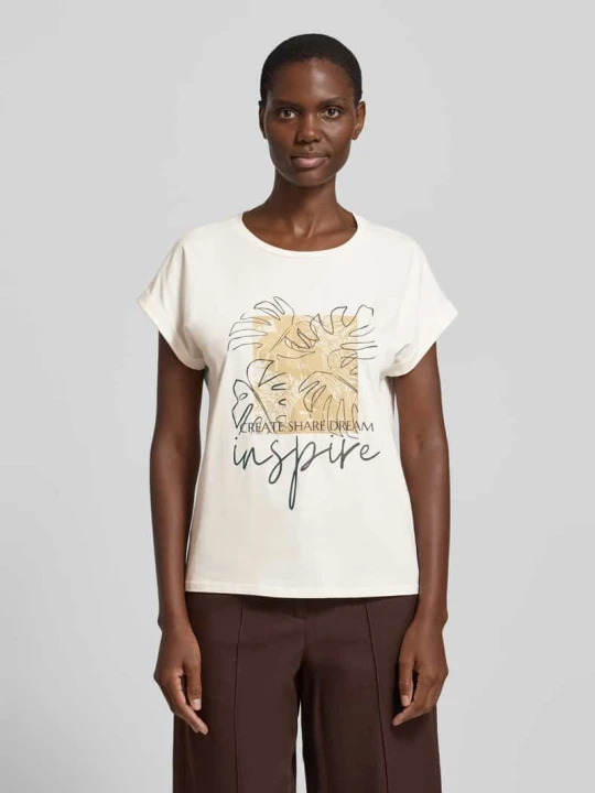 Zdjęcie produktu t-shirt z przyszytą zakładką na rękawach model 'RINA' Soyaconcept Piaskowy