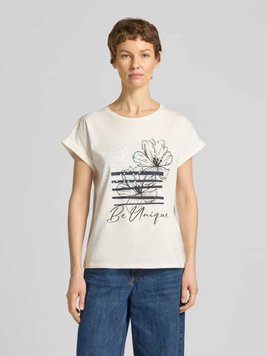 Zdjęcie produktu t-shirt z przyszytą zakładką na rękawach model 'RINA' Soyaconcept Granatowy