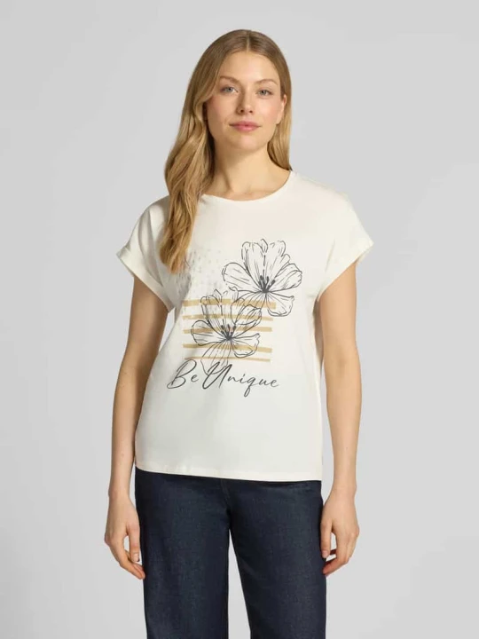 Zdjęcie produktu t-shirt z przyszytą zakładką na rękawach model 'RINA' Soyaconcept Piaskowy
