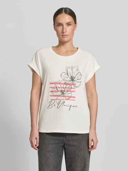 Zdjęcie produktu t-shirt z przyszytą zakładką na rękawach model 'RINA' Soyaconcept Różowy
