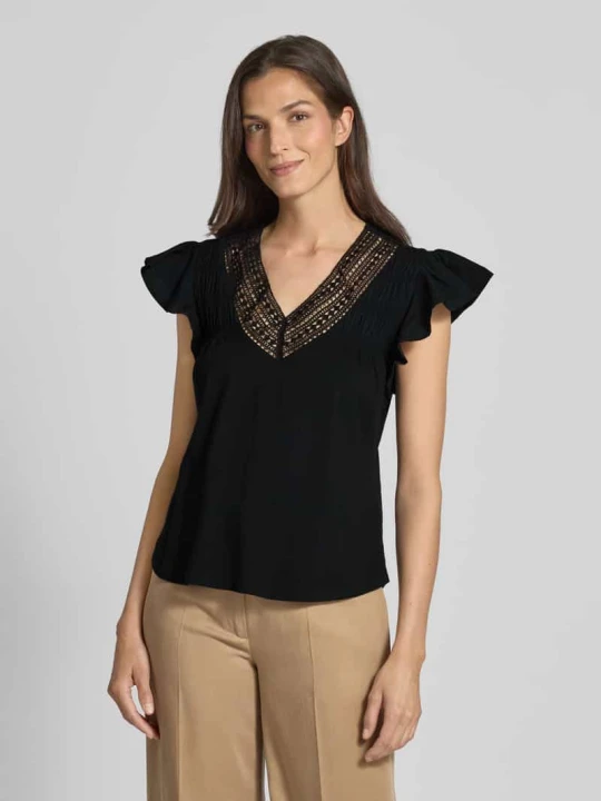 Zdjęcie produktu T-shirt z rękawami z falbaną Lauren Ralph Lauren Czarny