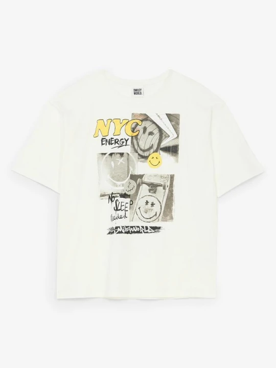Zdjęcie produktu T-shirt z serii Smiley World, z czystej bawełny, loose fit BonPrix biały