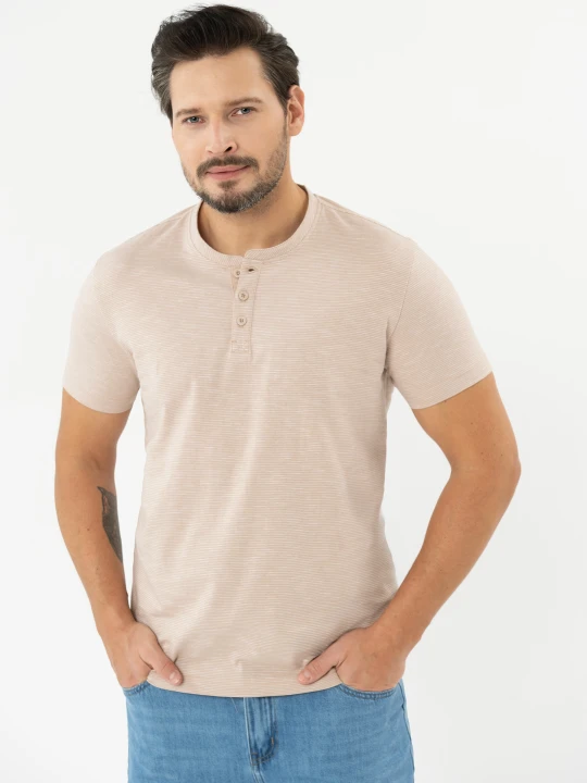 Zdjęcie produktu T-shirt z rozpinanym dekoltem TM-LAB Volcano Beżowy