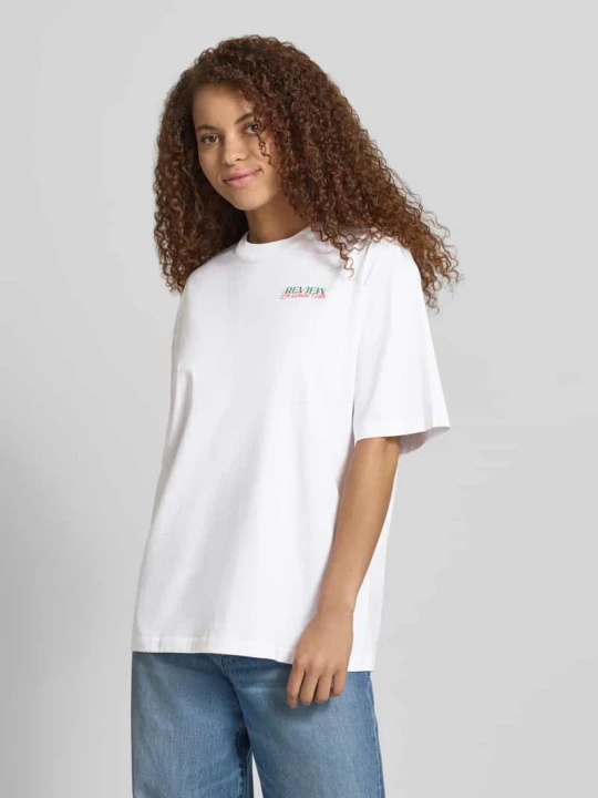 Zdjęcie produktu t-shirt z tylnym nadrukiem z motywem REVIEW Biały