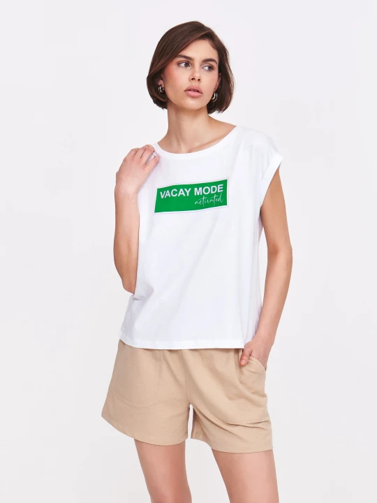 Zdjęcie produktu T-shirt z wakacyjnym motto TOP SECRET Biały