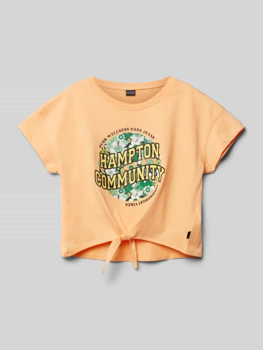 Zdjęcie produktu T-shirt z wiązanym detalem model ‘Madison’ Cars Morelowy