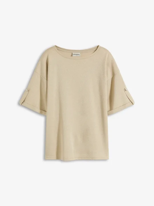 Zdjęcie produktu T-shirt z wiskozy z połyskującym nadrukiem BonPrix beżowy