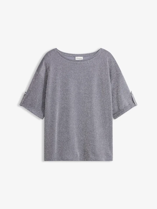 Zdjęcie produktu T-shirt z wiskozy z połyskującym nadrukiem BonPrix niebieski