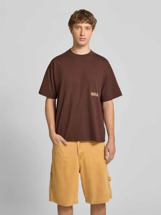 Zdjęcie produktu T-shirt z Wyhaftowane logo i Okrągły dekolt Another Cotton Lab Ciemnobrązowy