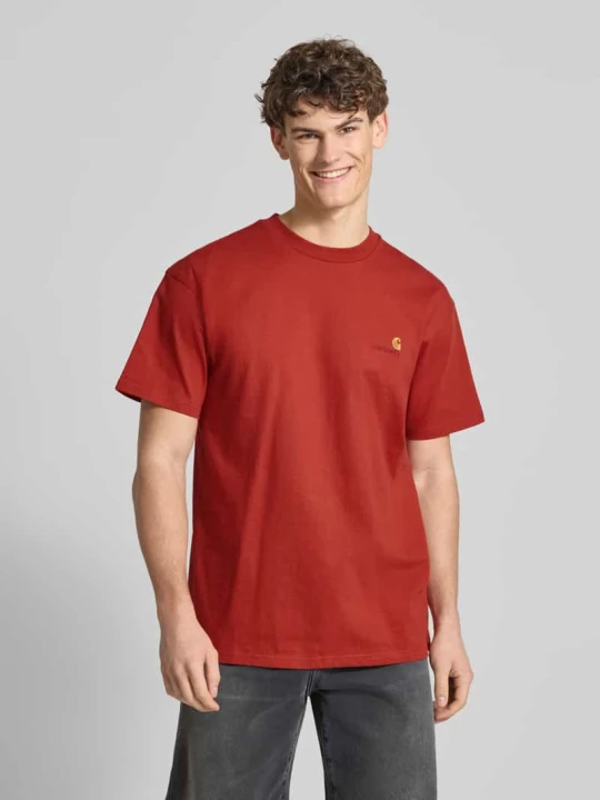 Zdjęcie produktu T-shirt z Wyhaftowane logo i Okrągły dekolt Carhartt WIP Czerwony