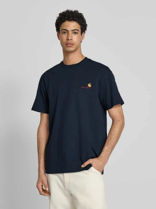Zdjęcie produktu T-shirt z Wyhaftowane logo i Okrągły dekolt Carhartt WIP Ciemnoniebieski