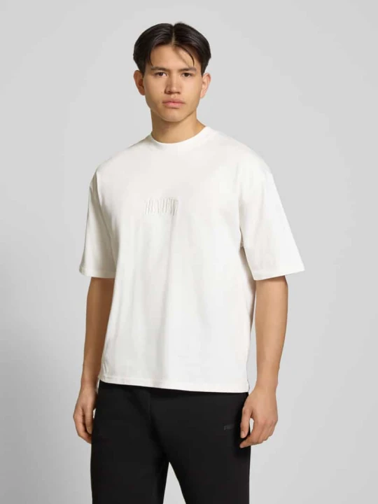 Zdjęcie produktu T-shirt z Wyhaftowane logo i Okrągły dekolt REVIEW Złamany biały