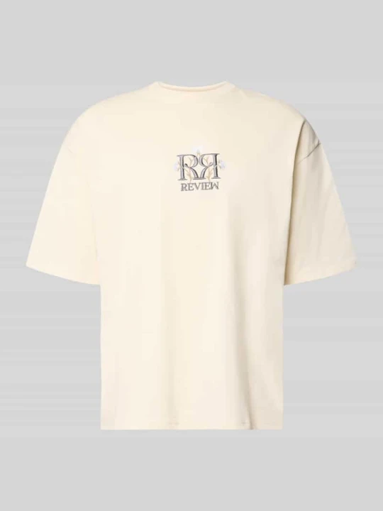 Zdjęcie produktu T-shirt z Wyhaftowane logo i Okrągły dekolt REVIEW Écru