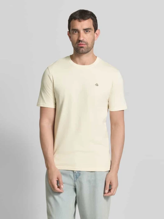 Zdjęcie produktu T-shirt z Wyhaftowane logo i Okrągły dekolt Scotch & Soda Piaskowy
