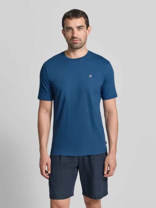 Zdjęcie produktu T-shirt z Wyhaftowane logo i Okrągły dekolt Scotch & Soda Granatowy