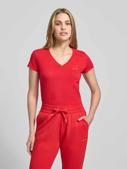 Zdjęcie produktu T-shirt z wyhaftowanym logo Armani Exchange Czerwony
