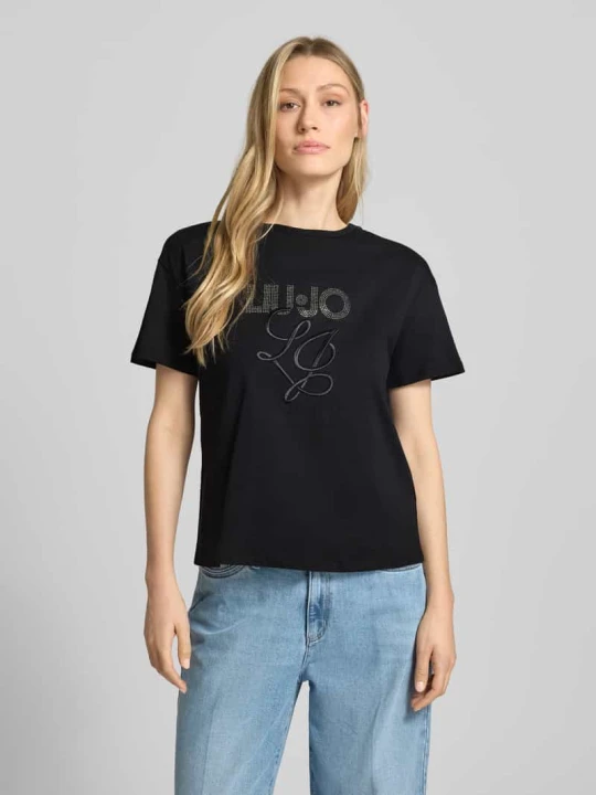 Zdjęcie produktu t-shirt z wyhaftowanym logo i obszyciem ozdobnymi kamieniami Liu Jo Czarny