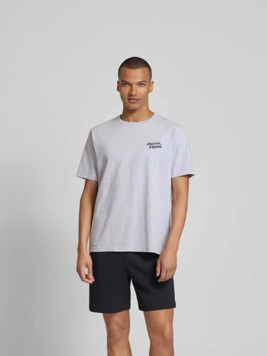 Zdjęcie produktu T-shirt z wyhaftowanym logo Maison Kitsuné Jasnoszary melanż