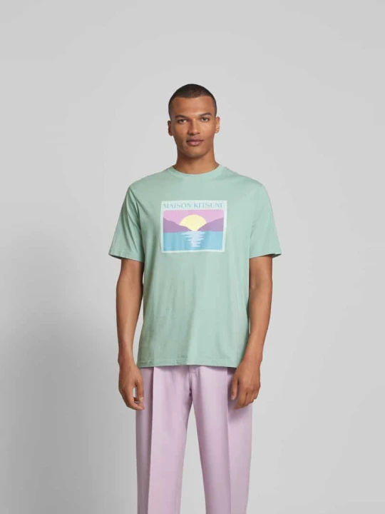 Zdjęcie produktu T-shirt z wyhaftowanym logo Maison Kitsuné Miętowy