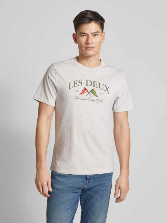 Zdjęcie produktu T-shirt z wyhaftowanym logo model ‘Ivy’ Les Deux Jasnoszary melanż