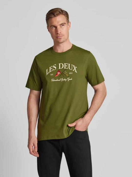 Zdjęcie produktu T-shirt z wyhaftowanym logo model ‘Ivy’ Les Deux Khaki