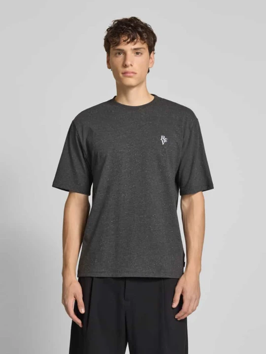 Zdjęcie produktu T-shirt z wyhaftowanym logo REVIEW Ciemnoszary melanż