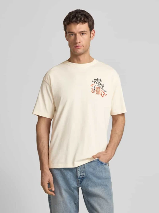 Zdjęcie produktu t-shirt z wyhaftowanym logo Scotch & Soda Złamany biały