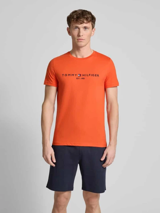 Zdjęcie produktu T-shirt z wyhaftowanym logo Tommy Hilfiger Pomarańczowy