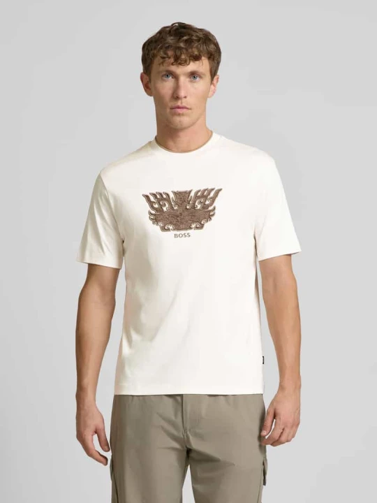 Zdjęcie produktu T-shirt z wyhaftowanym motywem i logo model ‘Taut’ Boss Biały