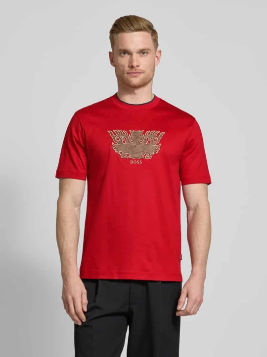 Zdjęcie produktu T-shirt z wyhaftowanym motywem i logo model ‘Taut’ Boss Czerwony