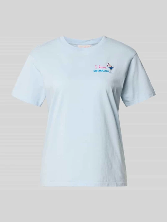Zdjęcie produktu t-shirt z wyhaftowanym motywem i napisem model 'EMILIE' MC2 Saint Barth Jasnoniebieski