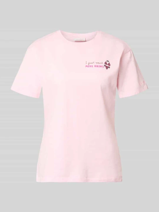 Zdjęcie produktu t-shirt z wyhaftowanym motywem i napisem model 'EMILIE' MC2 Saint Barth Jasnoróżowy