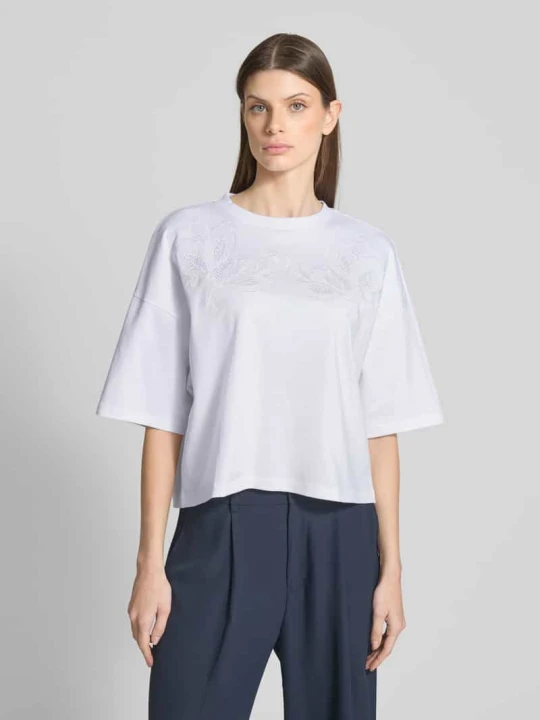 Zdjęcie produktu T-shirt z wyhaftowanym motywem model ‘Enesse’ Boss Biały
