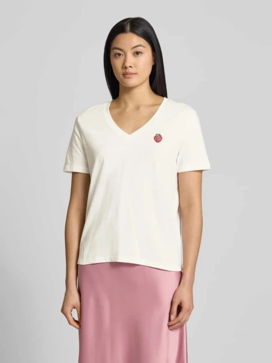 Zdjęcie produktu T-shirt z wyhaftowanym motywem model ‘KENNEDY’ Ichi Złamany biały
