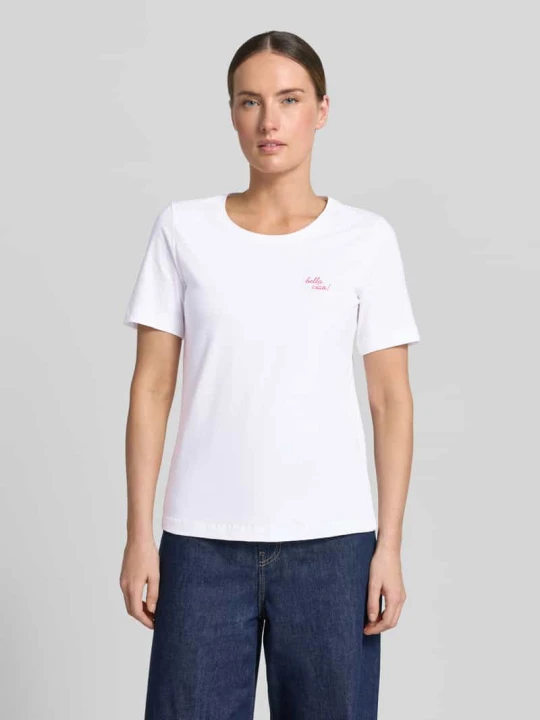 Zdjęcie produktu t-shirt z wyhaftowanym napisem i okrągłym dekoltem Christian Berg Biały