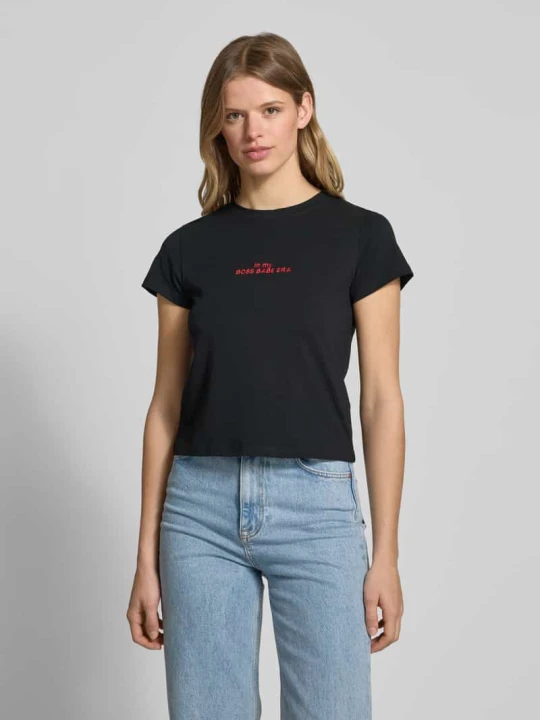 Zdjęcie produktu T-shirt z wyhaftowanym napisem REVIEW Czarny