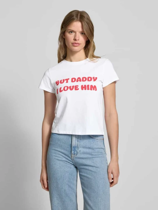 Zdjęcie produktu T-shirt z wyhaftowanym napisem REVIEW Biały