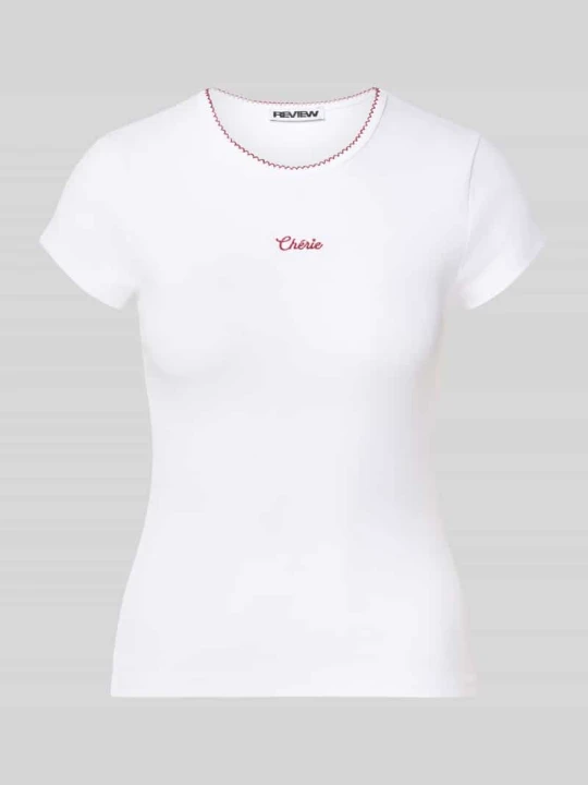 Zdjęcie produktu T-shirt z wyhaftowanym napisem REVIEW Biały
