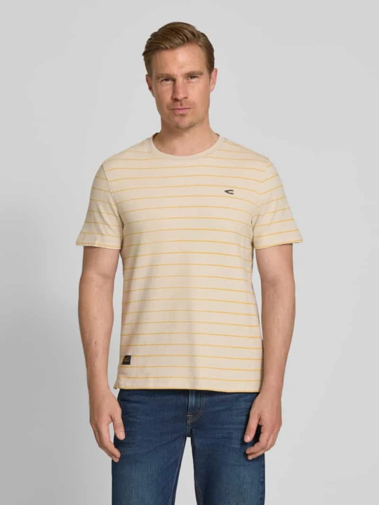 Zdjęcie produktu t-shirt z wzór w paski i logo Camel Active Żółty
