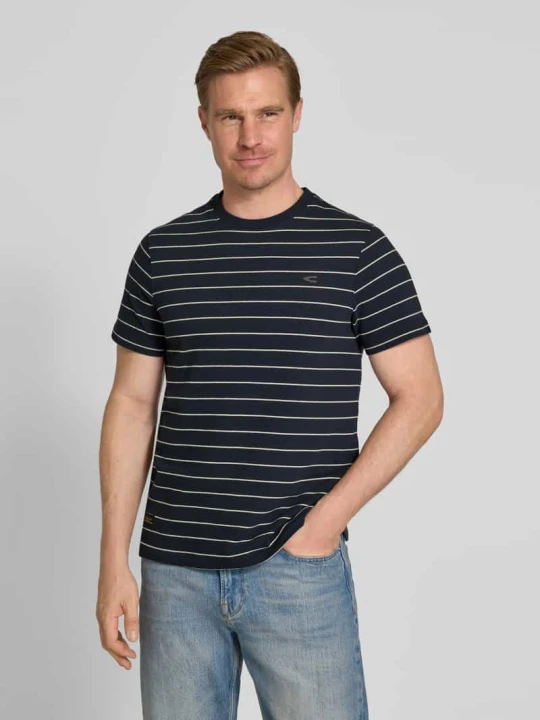 Zdjęcie produktu t-shirt z wzór w paski i logo Camel Active Granatowy