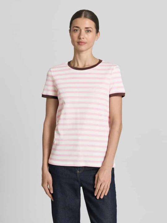 Zdjęcie produktu t-shirt z wzorem w paski i okrągłym dekoltem Jake*s Mocnoróżowy